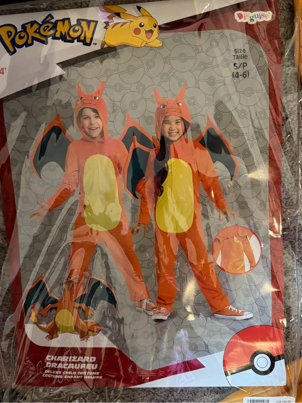 GUC Charizard Orange Kids Costume with Removable Wings size Small 4-6 - Picture 2 of 2